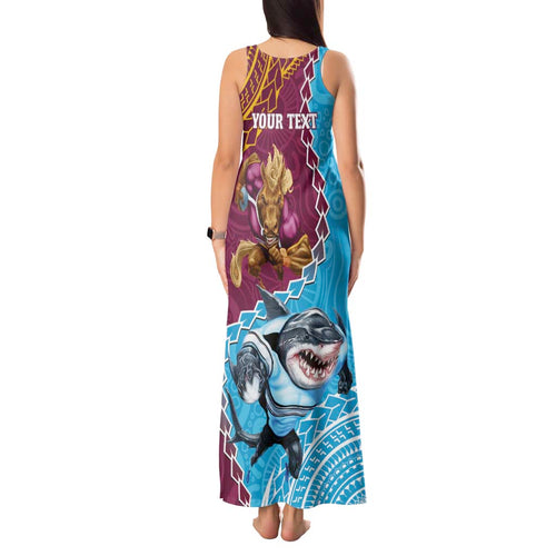 Personalised Sharks And Broncos Rugby Tank Maxi Dress Aboriginal Mix Polynesian Pattern