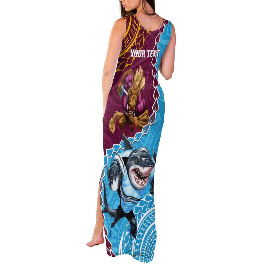Personalised Sharks And Broncos Rugby Tank Maxi Dress Aboriginal Mix Polynesian Pattern