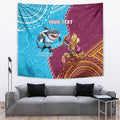 Personalised Sharks And Broncos Rugby Tapestry Aboriginal Mix Polynesian Pattern