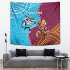 Personalised Sharks And Broncos Rugby Tapestry Aboriginal Mix Polynesian Pattern
