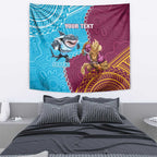 Personalised Sharks And Broncos Rugby Tapestry Aboriginal Mix Polynesian Pattern