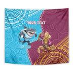 Personalised Sharks And Broncos Rugby Tapestry Aboriginal Mix Polynesian Pattern