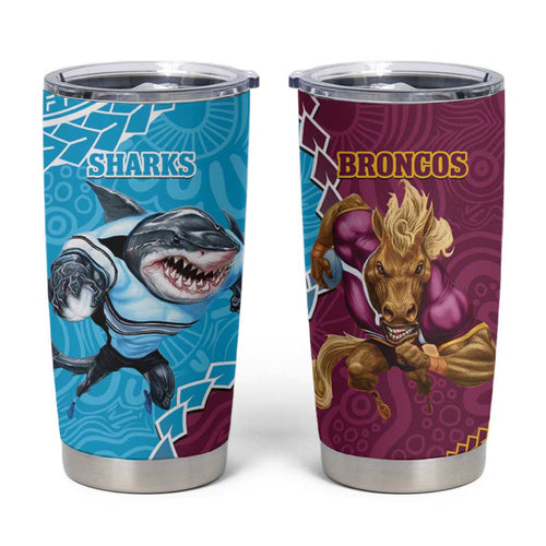 Sharks And Broncos Rugby Tumbler Cup Aboriginal Mix Polynesian Pattern