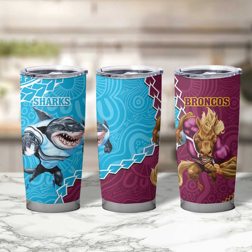 Sharks And Broncos Rugby Tumbler Cup Aboriginal Mix Polynesian Pattern