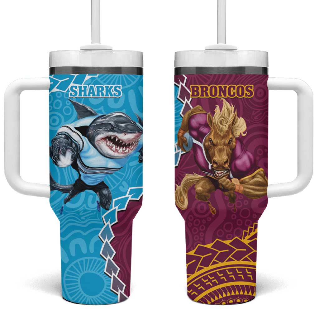 Sharks And Broncos Rugby Tumbler With Handle Aboriginal Mix Polynesian Pattern