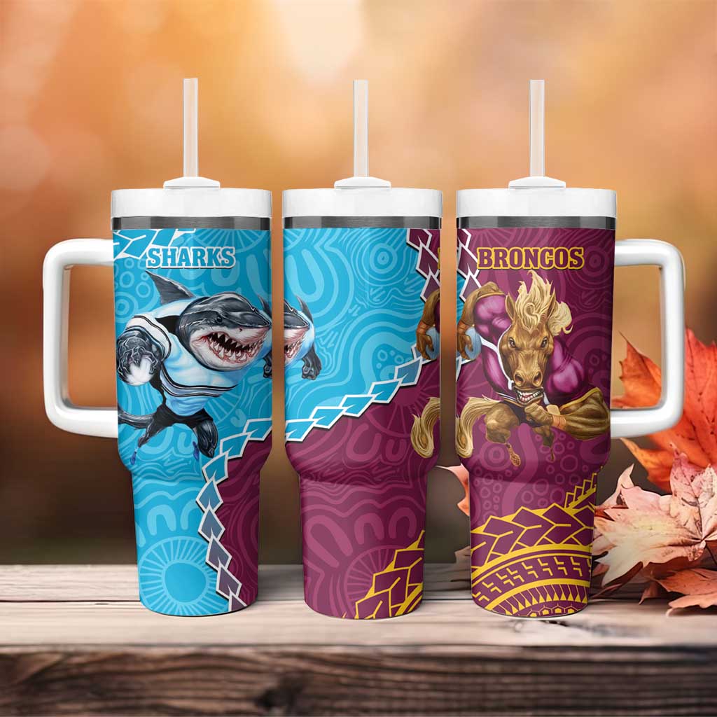 Sharks And Broncos Rugby Tumbler With Handle Aboriginal Mix Polynesian Pattern