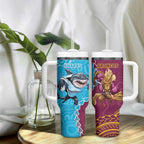 Sharks And Broncos Rugby Tumbler With Handle Aboriginal Mix Polynesian Pattern