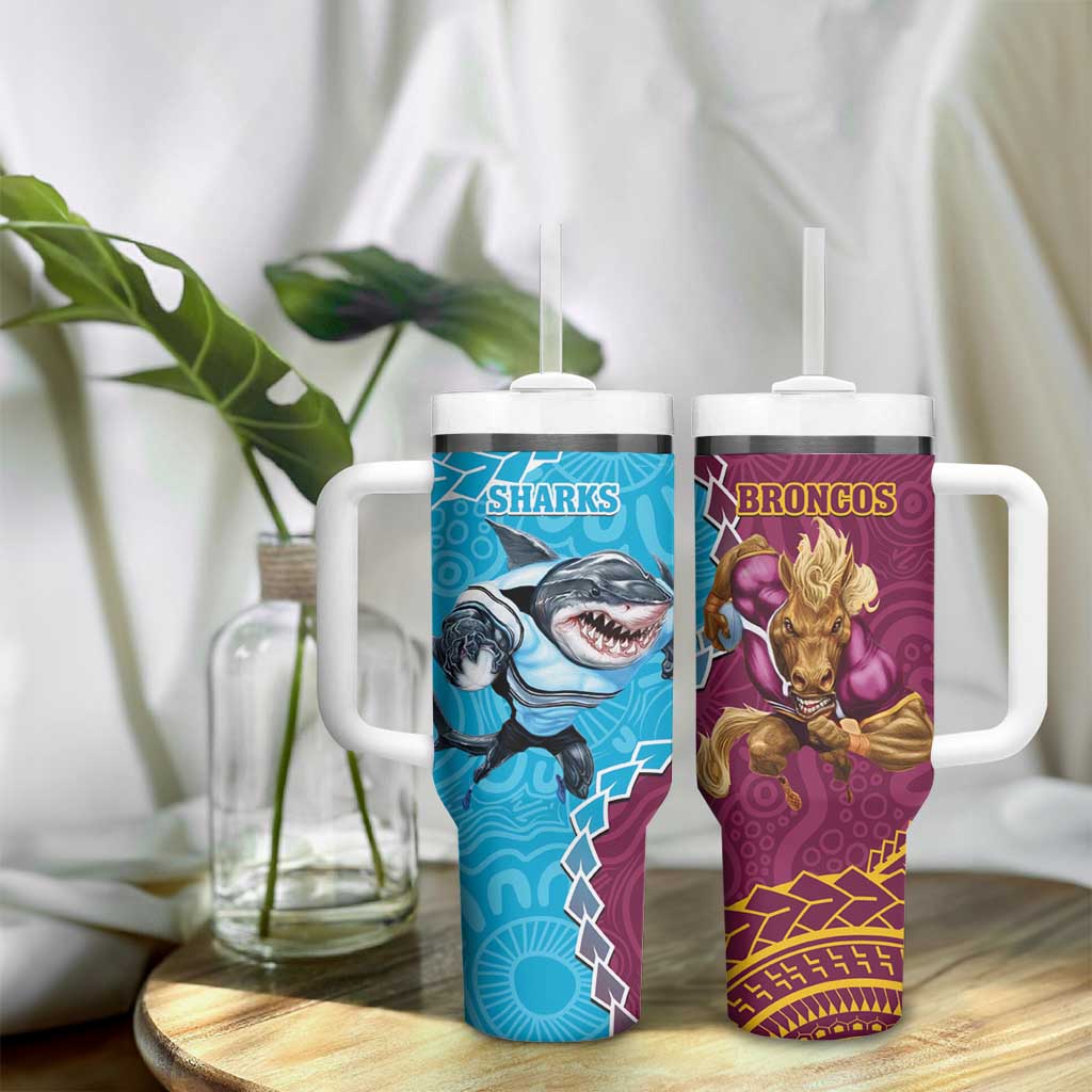 Sharks And Broncos Rugby Tumbler With Handle Aboriginal Mix Polynesian Pattern