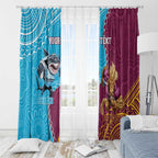 Personalised Sharks And Broncos Rugby Window Curtain Aboriginal Mix Polynesian Pattern