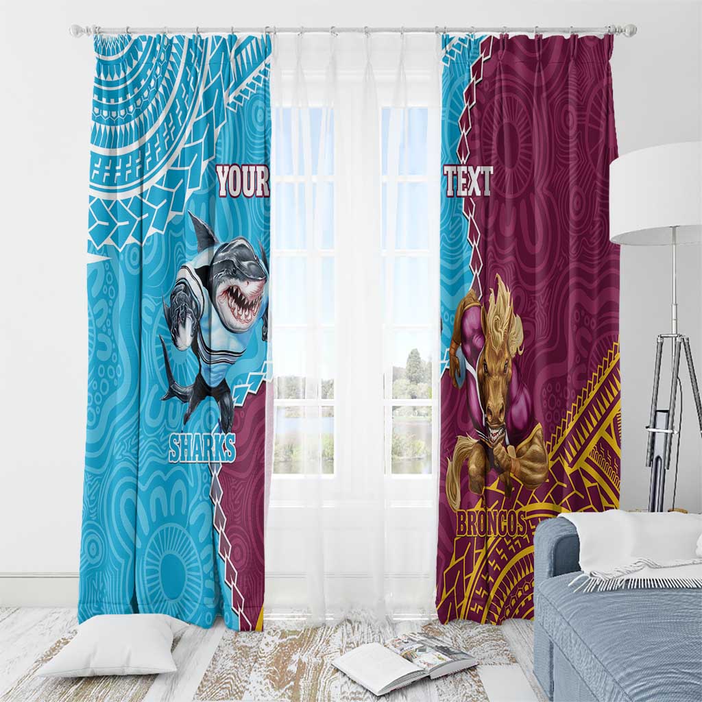 Personalised Sharks And Broncos Rugby Window Curtain Aboriginal Mix Polynesian Pattern