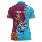 Personalised Sharks And Broncos Rugby Women Polo Shirt Aboriginal Mix Polynesian Pattern