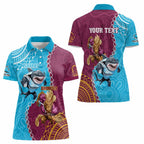 Personalised Sharks And Broncos Rugby Women Polo Shirt Aboriginal Mix Polynesian Pattern