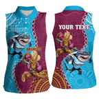Personalised Sharks And Broncos Rugby Women Sleeveless Polo Shirt Aboriginal Mix Polynesian Pattern