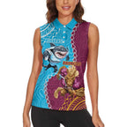 Personalised Sharks And Broncos Rugby Women Sleeveless Polo Shirt Aboriginal Mix Polynesian Pattern