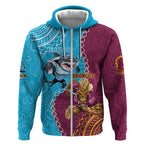 Personalised Sharks And Broncos Rugby Zip Hoodie Aboriginal Mix Polynesian Pattern