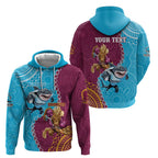 Personalised Sharks And Broncos Rugby Zip Hoodie Aboriginal Mix Polynesian Pattern