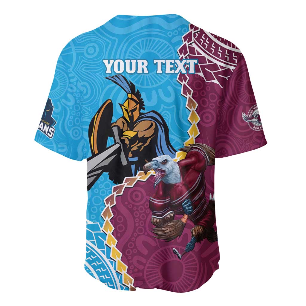 Personalised Eagles And Titans Rugby Baseball Jersey Aboriginal Mix Polynesian Pattern