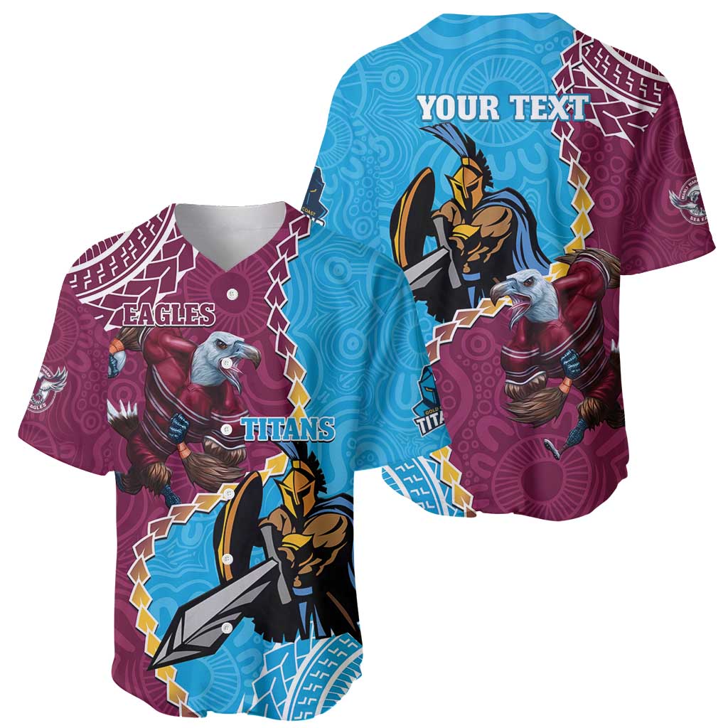Personalised Eagles And Titans Rugby Baseball Jersey Aboriginal Mix Polynesian Pattern