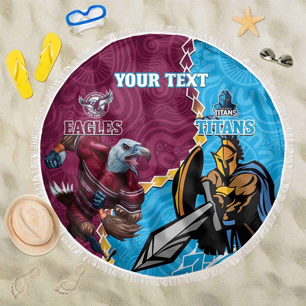 Personalised Eagles And Titans Rugby Beach Blanket Aboriginal Mix Polynesian Pattern
