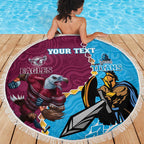 Personalised Eagles And Titans Rugby Beach Blanket Aboriginal Mix Polynesian Pattern