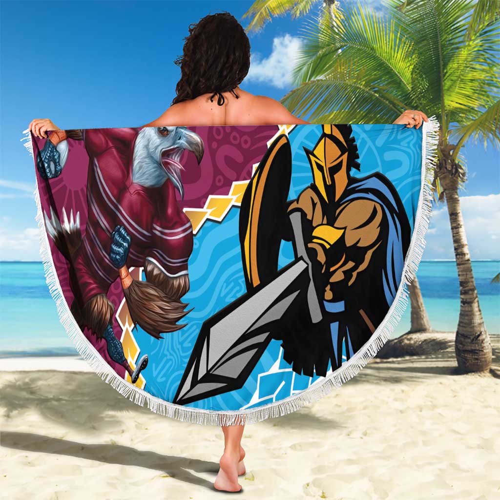 Personalised Eagles And Titans Rugby Beach Blanket Aboriginal Mix Polynesian Pattern