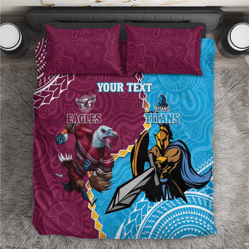 Personalised Eagles And Titans Rugby Bedding Set Aboriginal Mix Polynesian Pattern