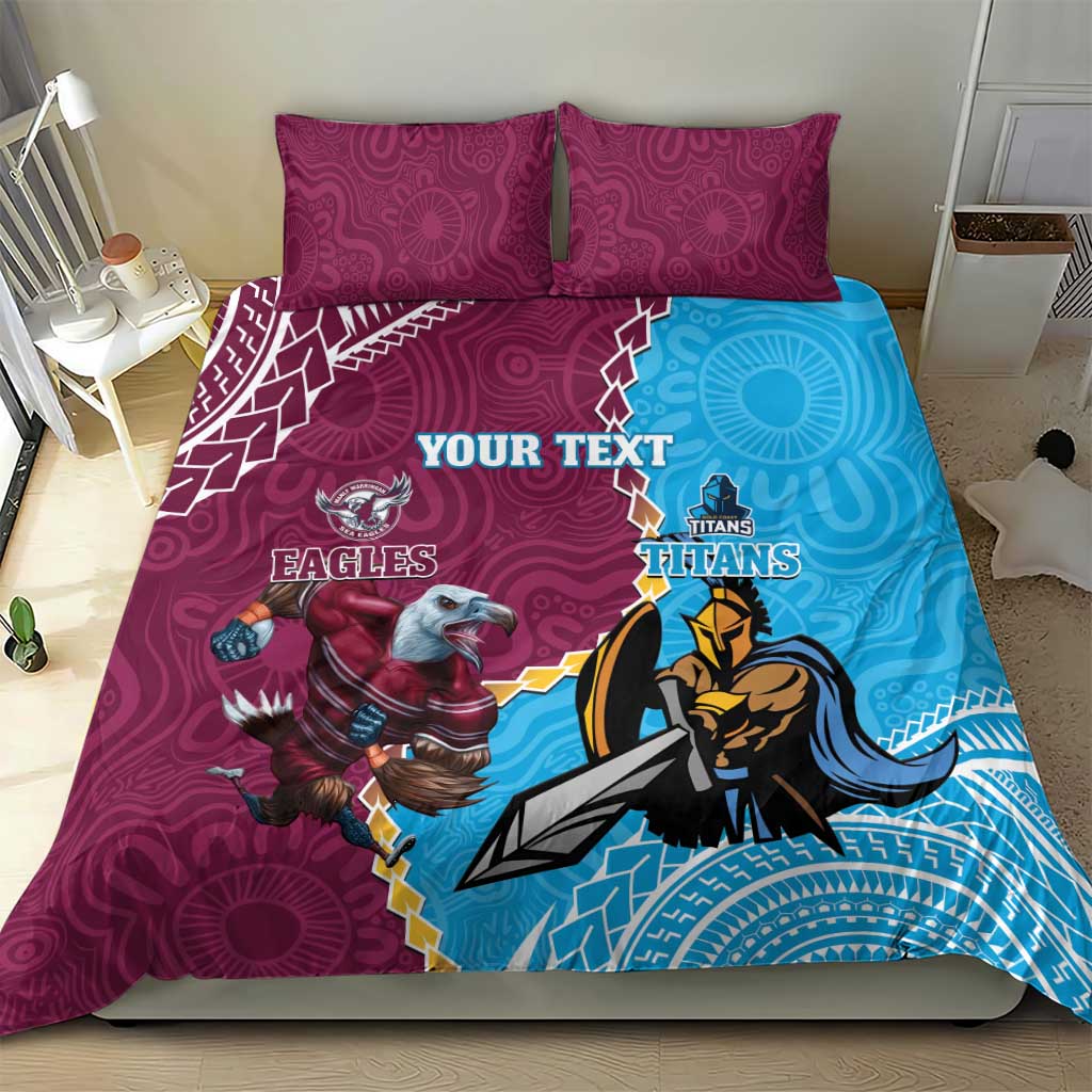 Personalised Eagles And Titans Rugby Bedding Set Aboriginal Mix Polynesian Pattern