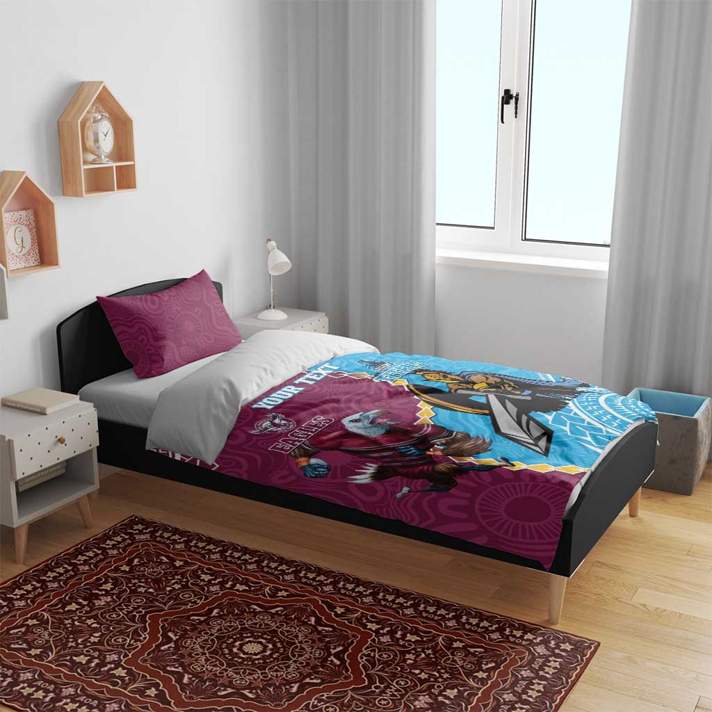 Personalised Eagles And Titans Rugby Bedding Set Aboriginal Mix Polynesian Pattern