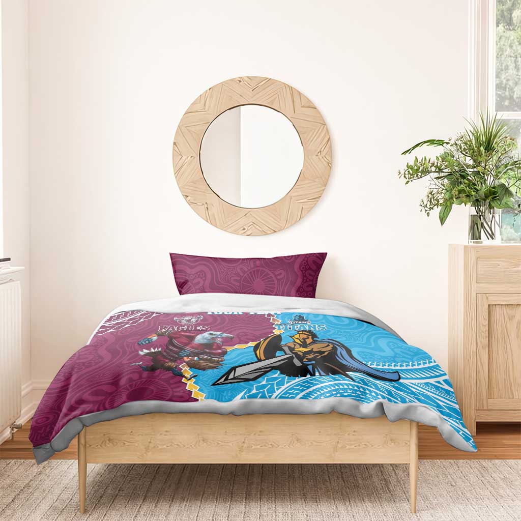 Personalised Eagles And Titans Rugby Bedding Set Aboriginal Mix Polynesian Pattern