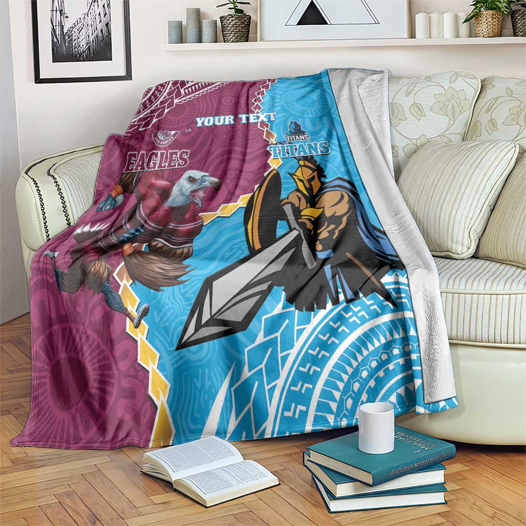 Personalised Eagles And Titans Rugby Blanket Aboriginal Mix Polynesian Pattern
