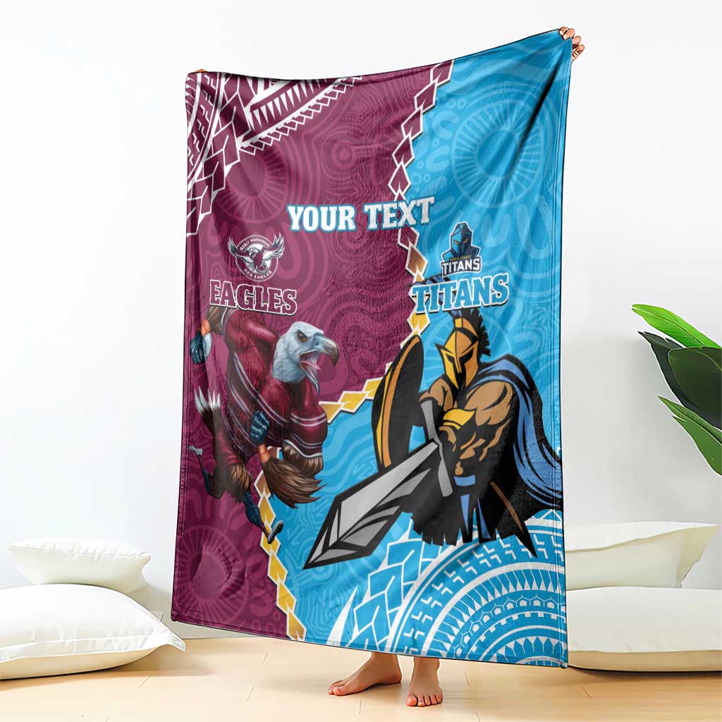 Personalised Eagles And Titans Rugby Blanket Aboriginal Mix Polynesian Pattern