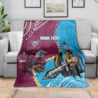 Personalised Eagles And Titans Rugby Blanket Aboriginal Mix Polynesian Pattern