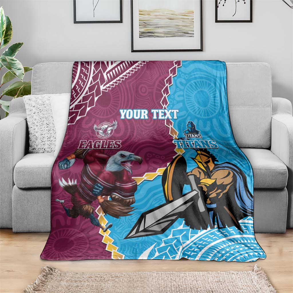 Personalised Eagles And Titans Rugby Blanket Aboriginal Mix Polynesian Pattern