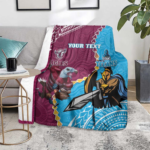 Personalised Eagles And Titans Rugby Blanket Aboriginal Mix Polynesian Pattern