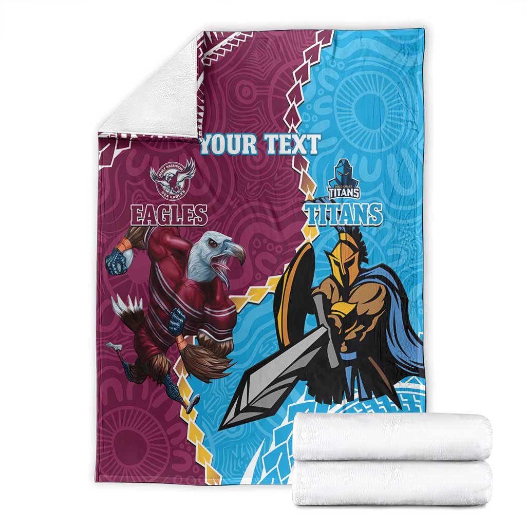 Personalised Eagles And Titans Rugby Blanket Aboriginal Mix Polynesian Pattern