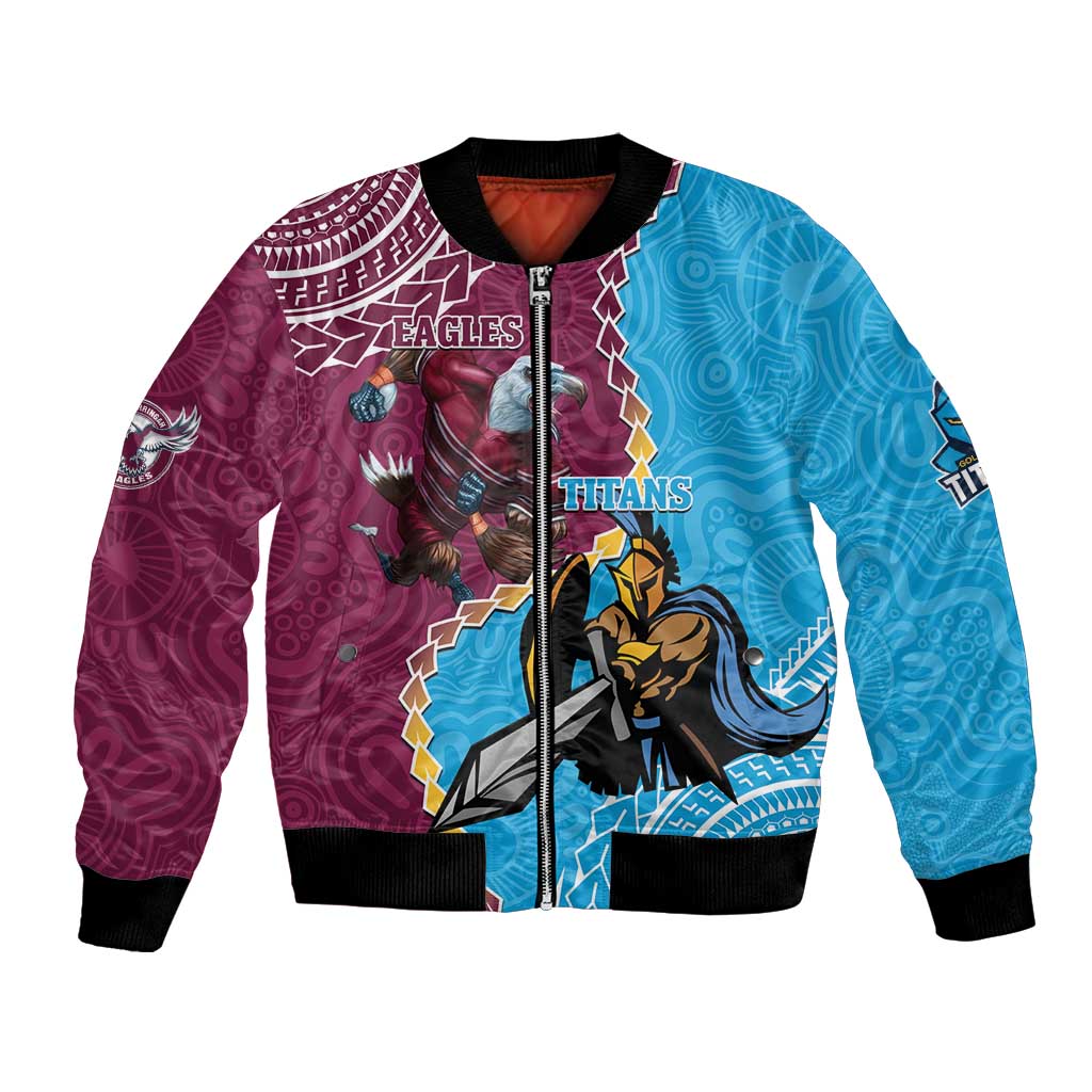 Personalised Eagles And Titans Rugby Bomber Jacket Aboriginal Mix Polynesian Pattern