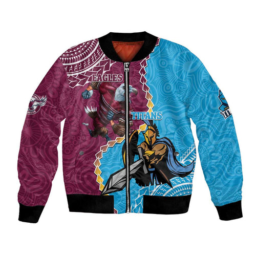 Personalised Eagles And Titans Rugby Bomber Jacket Aboriginal Mix Polynesian Pattern
