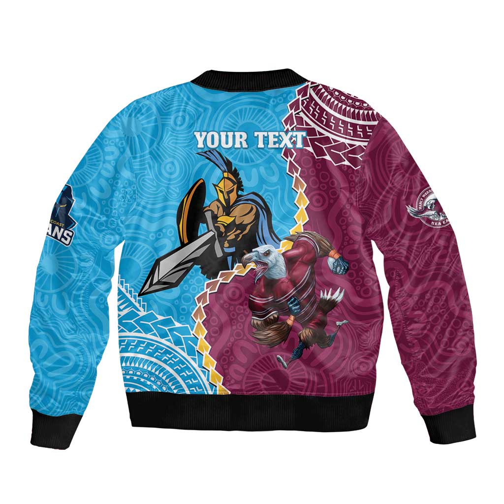 Personalised Eagles And Titans Rugby Bomber Jacket Aboriginal Mix Polynesian Pattern