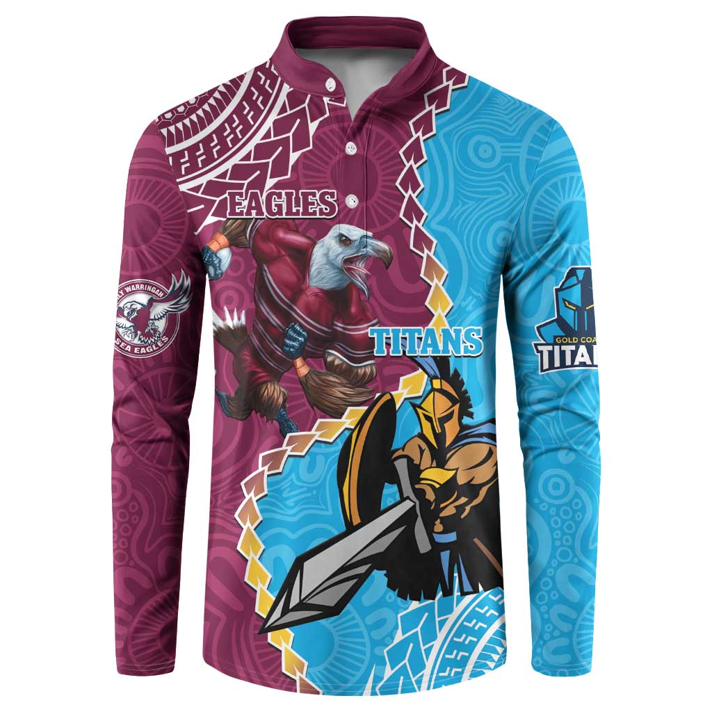 Personalised Eagles And Titans Rugby Button Sweatshirt Aboriginal Mix Polynesian Pattern