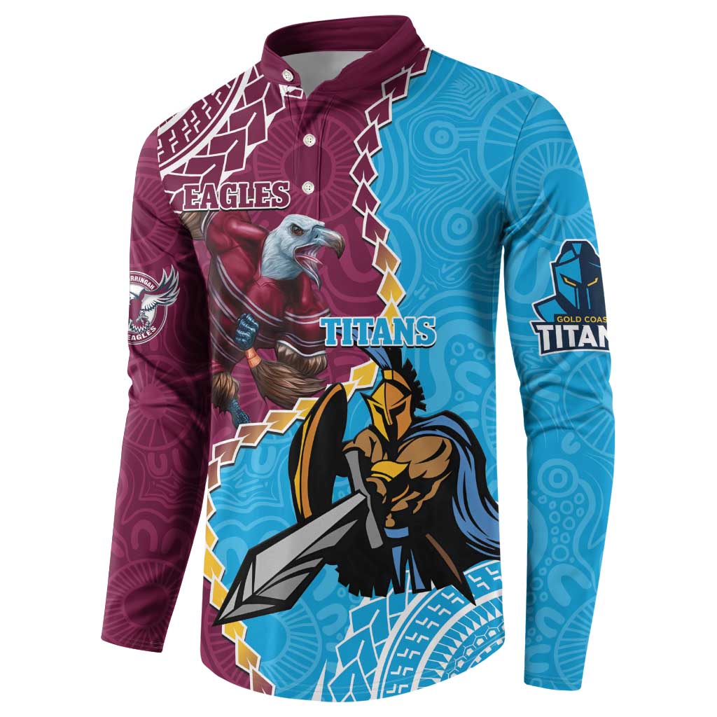 Personalised Eagles And Titans Rugby Button Sweatshirt Aboriginal Mix Polynesian Pattern