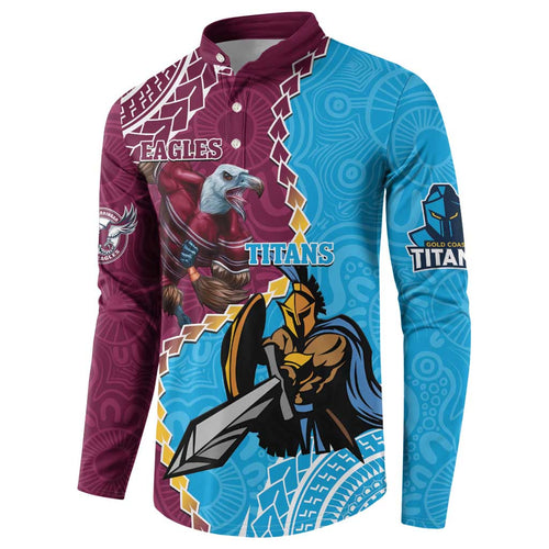 Personalised Eagles And Titans Rugby Button Sweatshirt Aboriginal Mix Polynesian Pattern