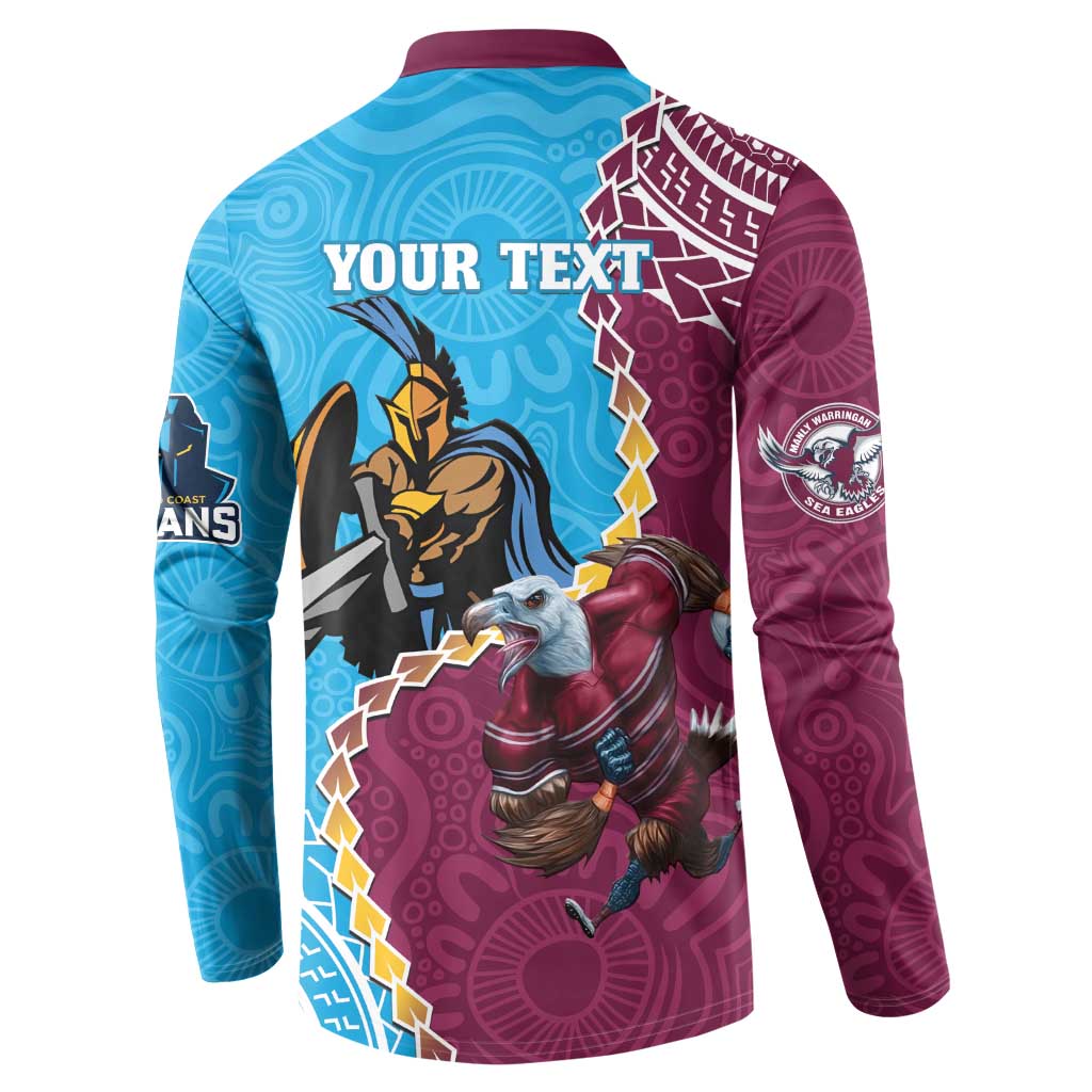 Personalised Eagles And Titans Rugby Button Sweatshirt Aboriginal Mix Polynesian Pattern