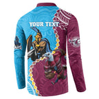 Personalised Eagles And Titans Rugby Button Sweatshirt Aboriginal Mix Polynesian Pattern