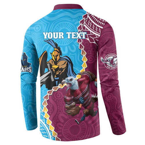 Personalised Eagles And Titans Rugby Button Sweatshirt Aboriginal Mix Polynesian Pattern
