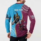 Personalised Eagles And Titans Rugby Button Sweatshirt Aboriginal Mix Polynesian Pattern