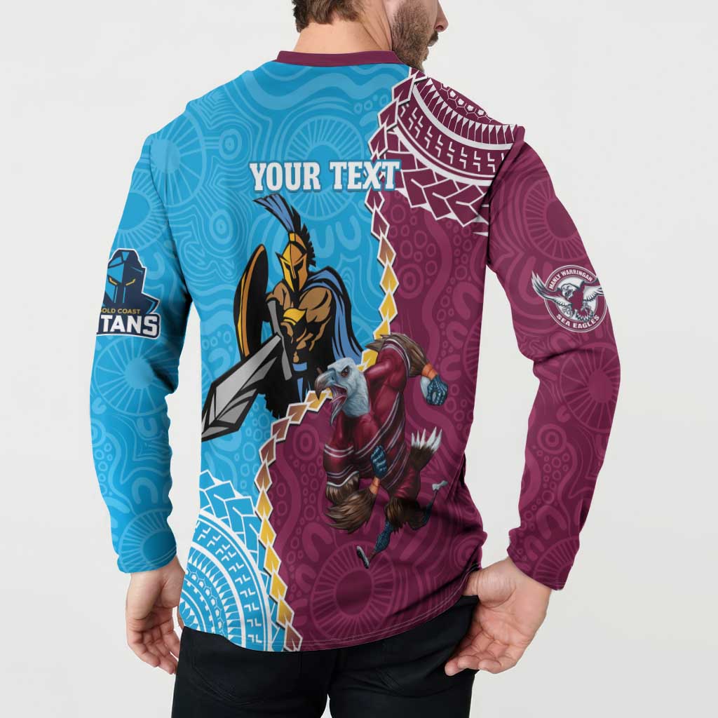 Personalised Eagles And Titans Rugby Button Sweatshirt Aboriginal Mix Polynesian Pattern