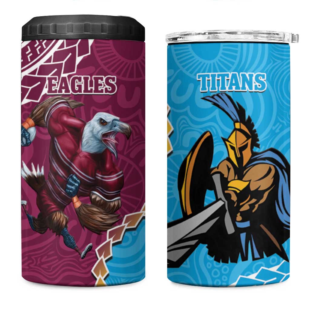 Eagles And Titans Rugby 4 in 1 Can Cooler Tumbler Aboriginal Mix Polynesian Pattern