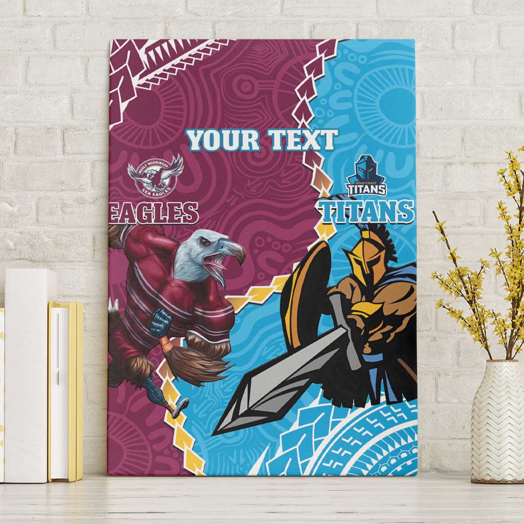 Personalised Eagles And Titans Rugby Canvas Wall Art Aboriginal Mix Polynesian Pattern
