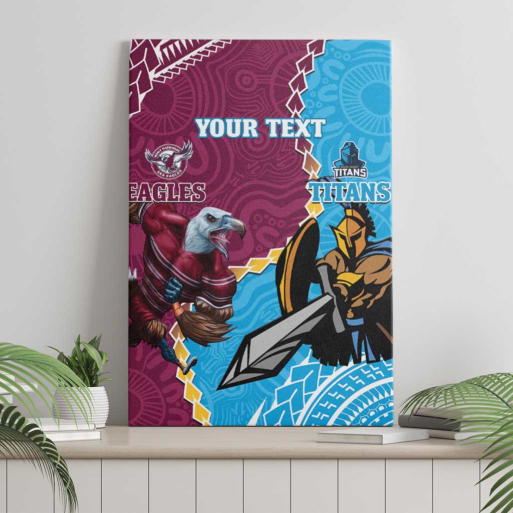 Personalised Eagles And Titans Rugby Canvas Wall Art Aboriginal Mix Polynesian Pattern