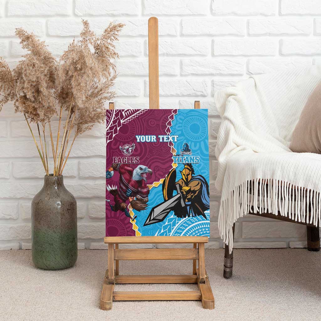 Personalised Eagles And Titans Rugby Canvas Wall Art Aboriginal Mix Polynesian Pattern